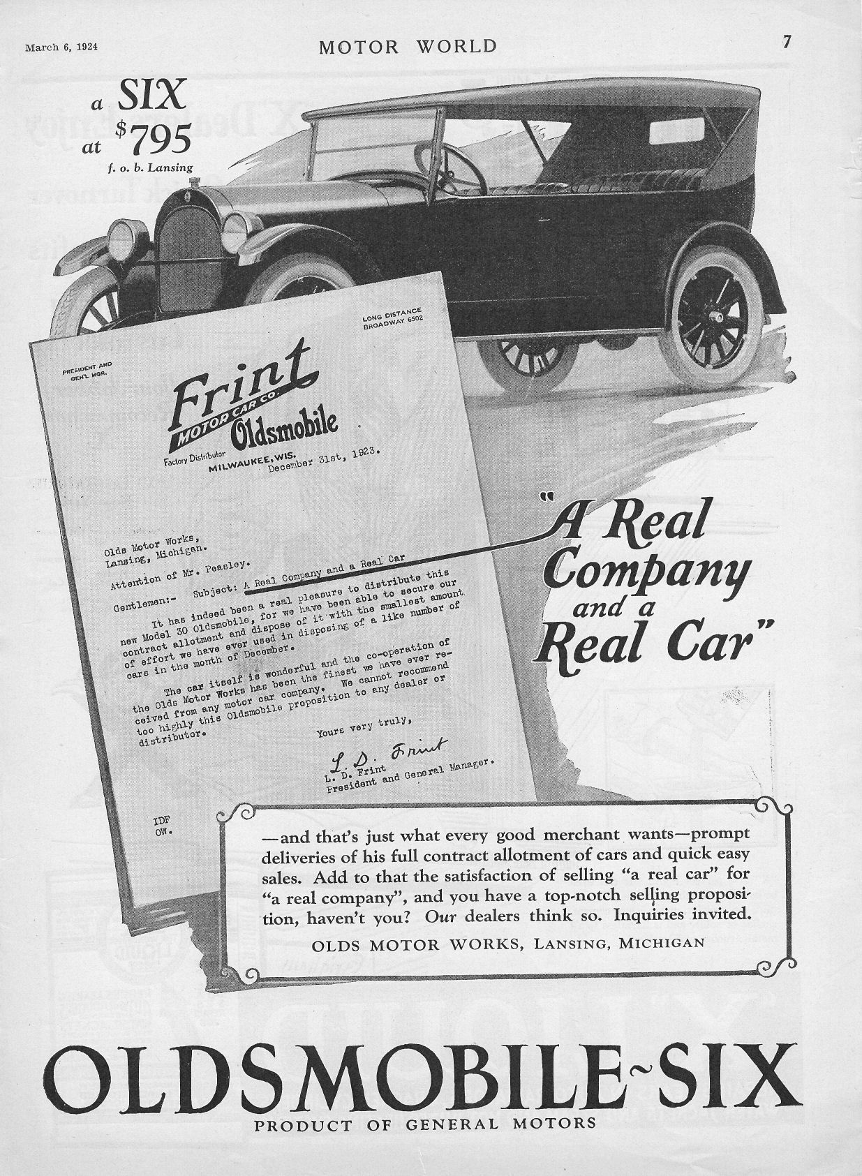 1924 Oldsmobile Auto Advertising